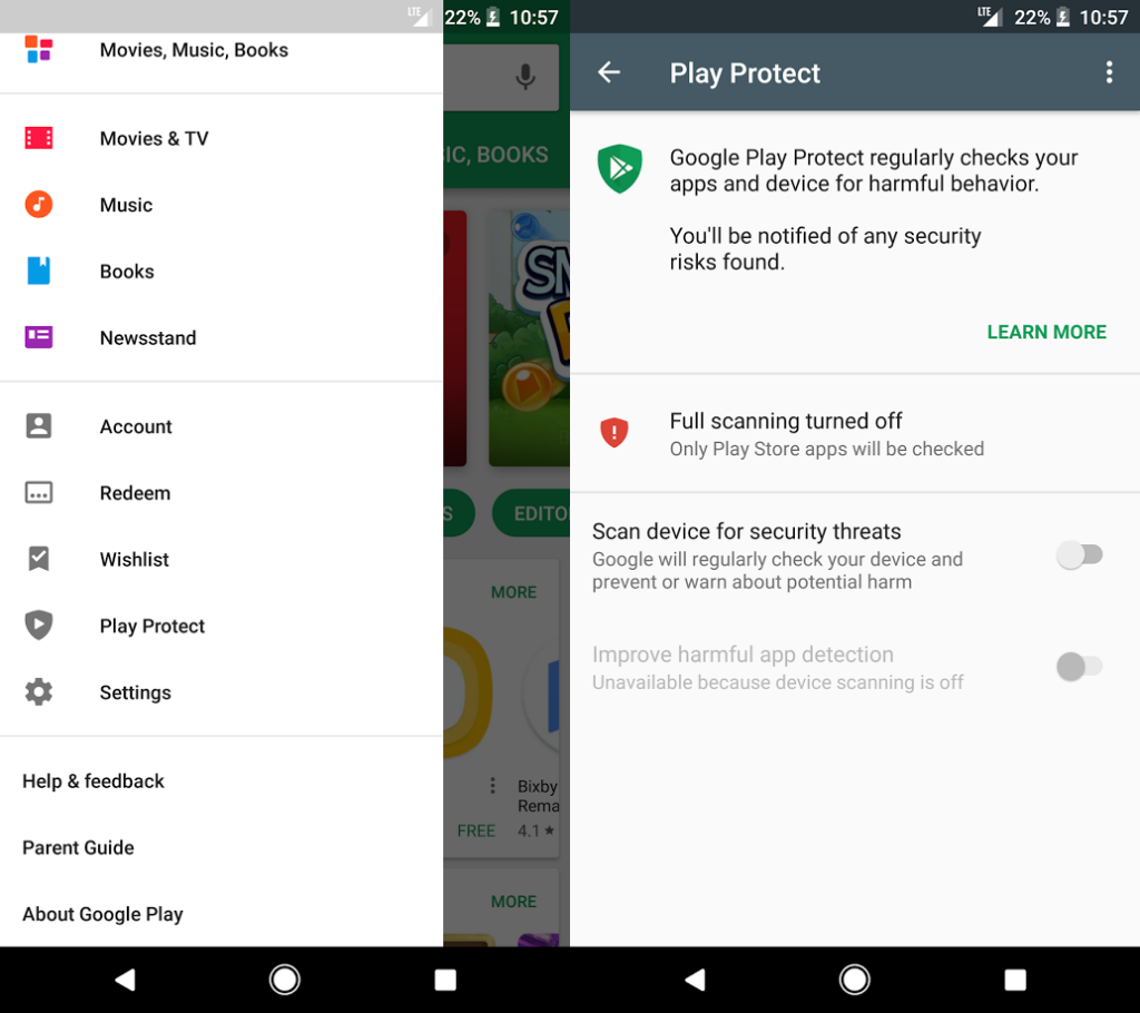Disable Google Play Protect images