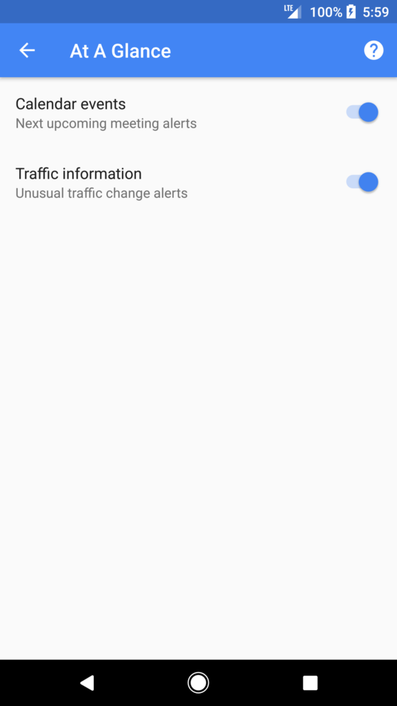 Pixel 2 Launcher At a Glance options
