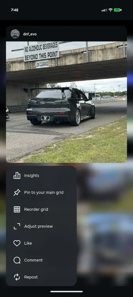Instagram Reorder Grid Menu