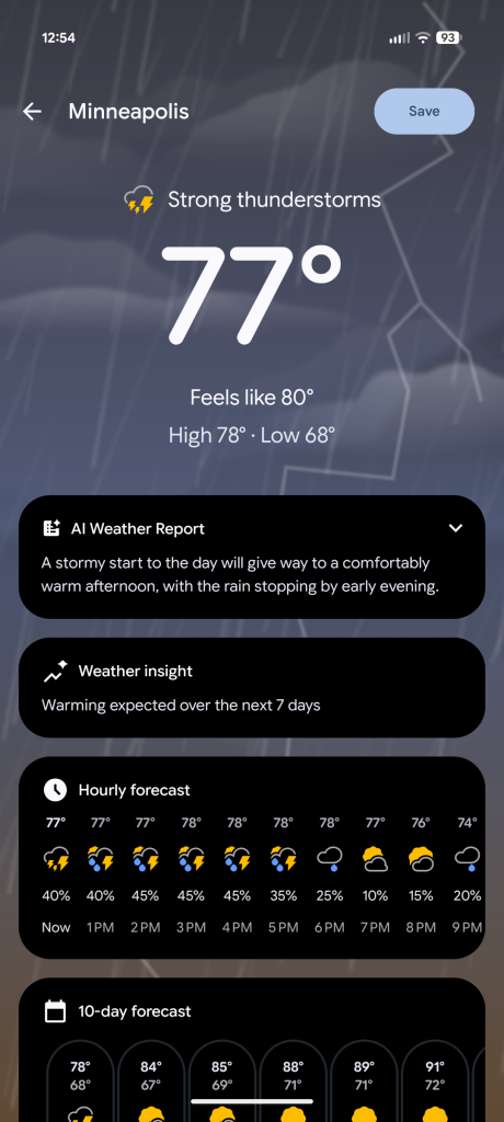 Pixel Weather current conditions